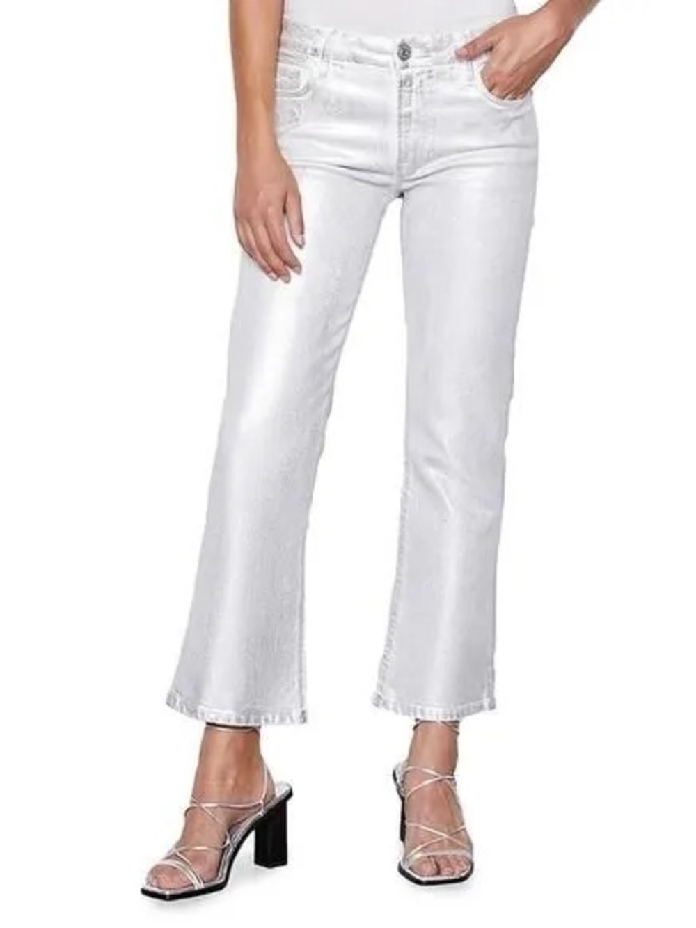Frame Denim White Metallic Flared Crop Jeans - Picture 5 of 7